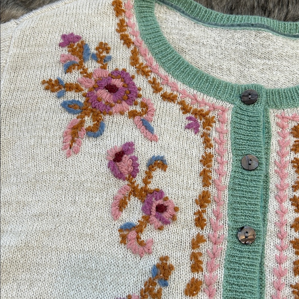 Sundance Wool Embroidered Floral Avie Cardigan Women’s Small - Picture 8 of 9